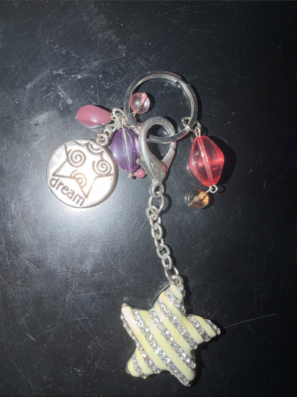 Dream Star Charm Keyring with Pink, Purple Accents